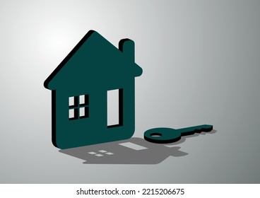 Home model put near key, real estate Business for buy , loan or investment concept, vecto illustration. 