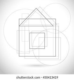 Home Modern drawn color Icon for web, app. New polygonal sketch concept, art design line symbol. Logo geometric sign isolated on blue white background. Vector illustration in creative style.