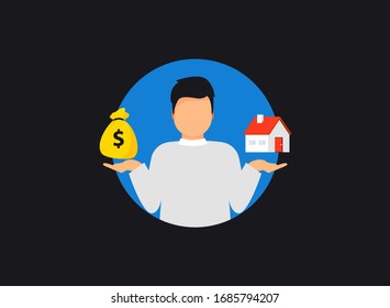 Home and money on hand. Money and home. Buying a house. Sale and purchase concept. Deal sale and purchase