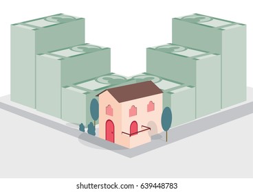 Home and money. Vector illustration.
