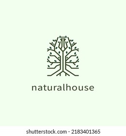 Home mortgage with tree root concept logo design