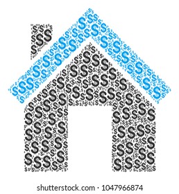 Home mosaic of dollar symbols. Vector dollar icons are organized into home composition.