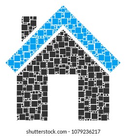 Home mosaic icon of square figures and spheric dots in various sizes. Vector items are composed into home illustration design concept.