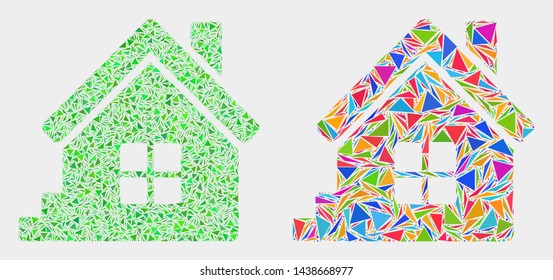 Home mosaic icon of triangle items which have various sizes and shapes and colors. Geometric abstract vector design concept of home.