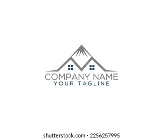 Diseño de logotipo creativo de Hogar y Montaña. Montaña con moderna ilustración vectorial de casa.