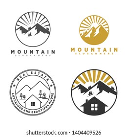 home and mountain logo and badge
