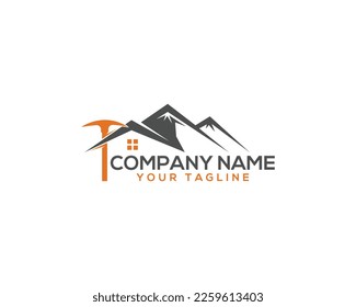 Home and Mountain Mining creative logo design. Digger mining modern vector illustration.