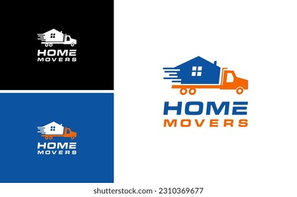 home mover logo. Truck trailer carrying house design template