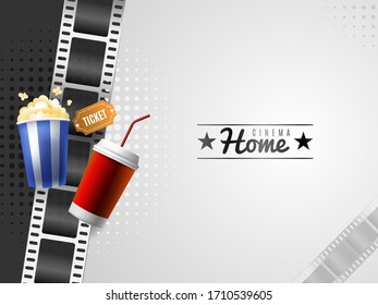 fondo de cine en casa con elementos de palomitas y bebidas
