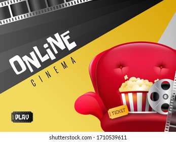 Home movie background with seat, popcorn and more