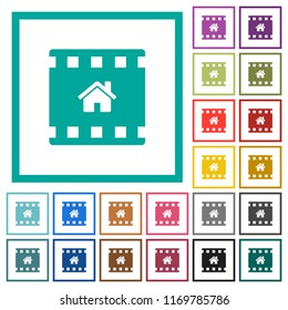 Home movie flat color icons with quadrant frames on white background