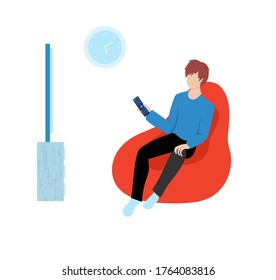 Home movie night background. Modern illustration slider site page. Movie night design. Best time to relax while watching a movie concept. Time to watch a movie web banner. A person watching TV vector.