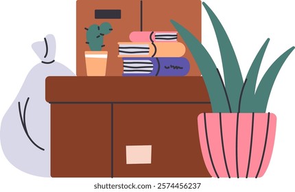 Home Moving Cardboard Boxes With Stuff Vector Illustration