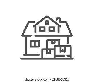 Home moving line icon. Package delivery sign. House storage symbol. Quality design element. Linear style home moving icon. Editable stroke. Vector