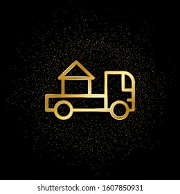 Home, moving, relocation gold icon. Vector illustration of golden particle background. Real estate concept vector illustration