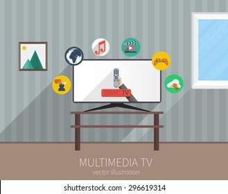 Home multimedia TV, flat style illustration