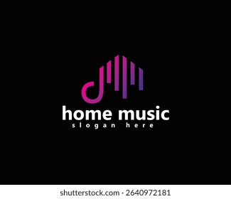 home music logo, music waves that form a house logo design inspiration