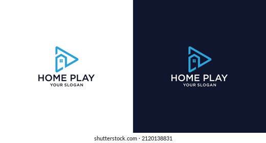 home and music player inspiration design logo with vector lines