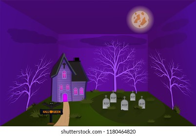 Home of the mysterious witch Living in the wild.And during the night and a cemetery graves. And the fear of the Halloween.And is a vector illustrationAnd in the cabinet.and can be used as background.
