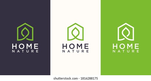 Home Nature Logo Designs Template. House Combined With Leaf.