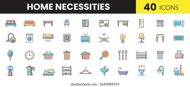 Home Necessities Ícones de cor - Itens essenciais da casa em estilo de vetor plano