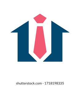 Home And Neck Tie Logo, House And Tie Icon, Real Estate Broker Symbol, Tie Shop Vector Illustration, Work From Home