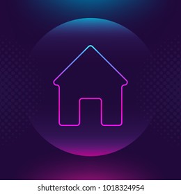 Home neon icon. House luminous button, outline logo. Ultra violet color. Trendy style design element for graphic and web, mobile app, website, social media UI