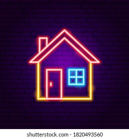 Home Neon Sign. Vector Illustration of Building Promotion.