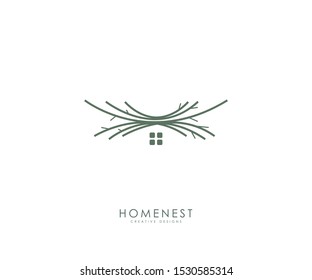 Home nest logo template, home branch handmade logo illustration