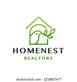 Home nest realtors. bird nature real estate logo design template