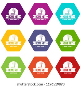 Home net icons 9 set coloful isolated on white for web