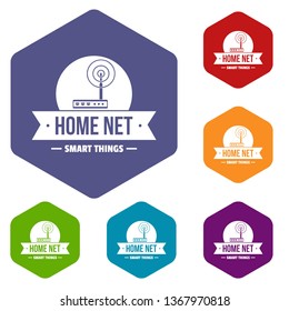 Home net icons vector colorful hexahedron set collection isolated on white 
