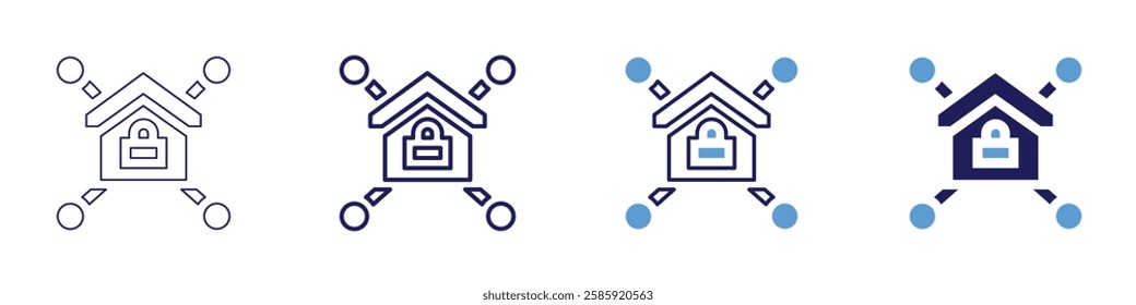 Home network icon in 4 different styles. Thin Line, Line, Bold Line, Duotone. Duotone style. Editable stroke.