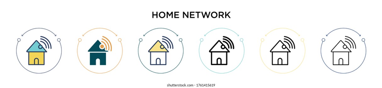Home network icon in filled, thin line, outline and stroke style. Vector illustration of two colored and black home network vector icons designs can be used for mobile, ui, web