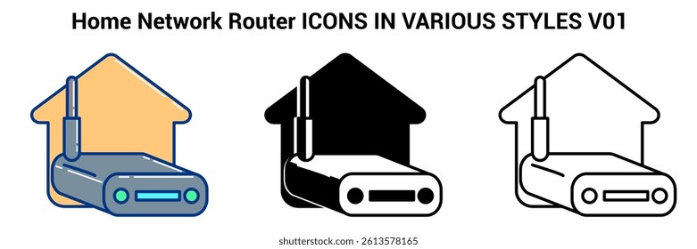 Home Network Router icon represented by Network Router Line, Filled, Color style.