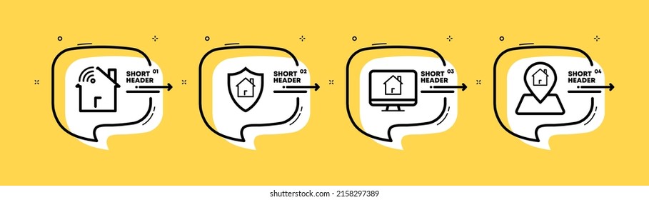 Home Network Set Icon. Protection, Safe, User, Wifi, Wireless, Computer, Location. Internet Concept. Infographic Timeline With Icons And 4 Steps. Vector Line Icon For Business And Advertising.