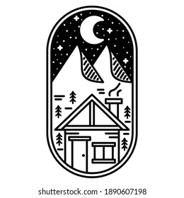 Casa De Noche Con Montañas