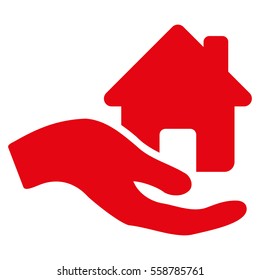 Home Offer Hand vector icon. Flat red symbol. Pictogram is isolated on a white background. Designed for web and software interfaces.
