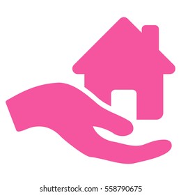 Home Offer Hand vector icon. Flat pink symbol. Pictogram is isolated on a white background. Designed for web and software interfaces.