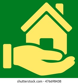Home Offer icon. Vector style is flat iconic symbol, yellow color, green background.