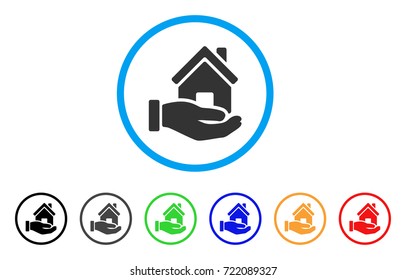 Home Offer rounded icon. Style is a flat home offer grey symbol inside light blue circle with black, gray, green, blue, red, orange versions. Vector designed for web and software interfaces.