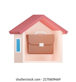 Home office 3d icon. Work at home. Case in the house. Isolated object on a transparent background