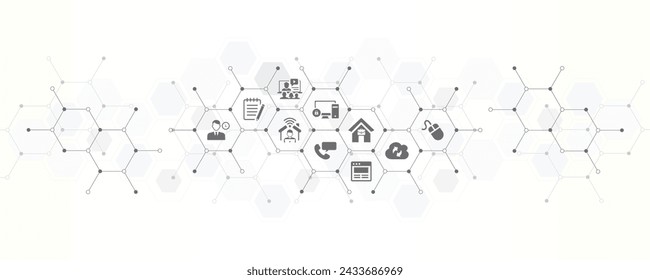 Home office banner with the website icons and symbol of work from home freelancer online business home office digital technology vector illustration with technology background