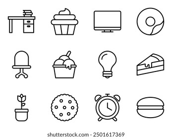 home office and cakes icon symbol vector template collection