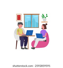 Home Office co working, Flat Vector Illustration