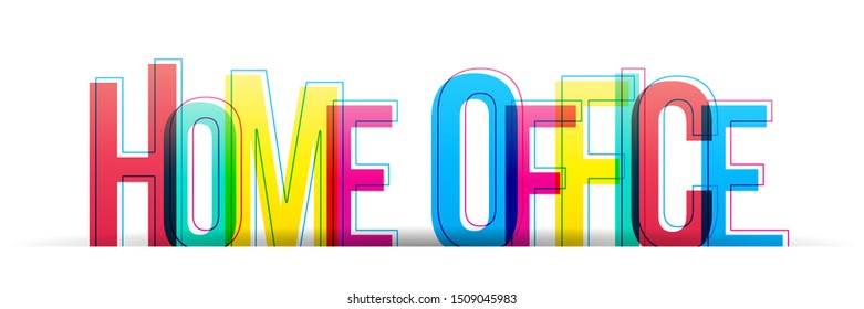 Home Office colorful vector text on a white background. Typography banner card.