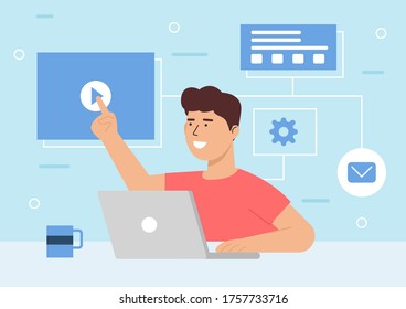 Concepto de ilustración con vector de tecnología multitarea 