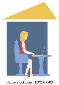 Home office concept.  Vector illustration isolated on white background. Freelance, work at home, online job.