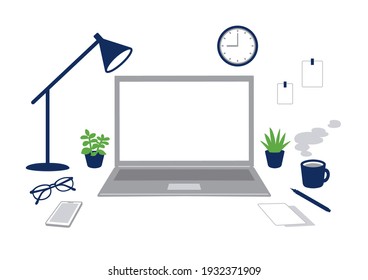 Concepto de oficina en el hogar. Ilustración vectorial del diseño plano.