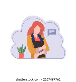 Home office concept, woman working from home, student or freelancer. Cute illustration in flat style
